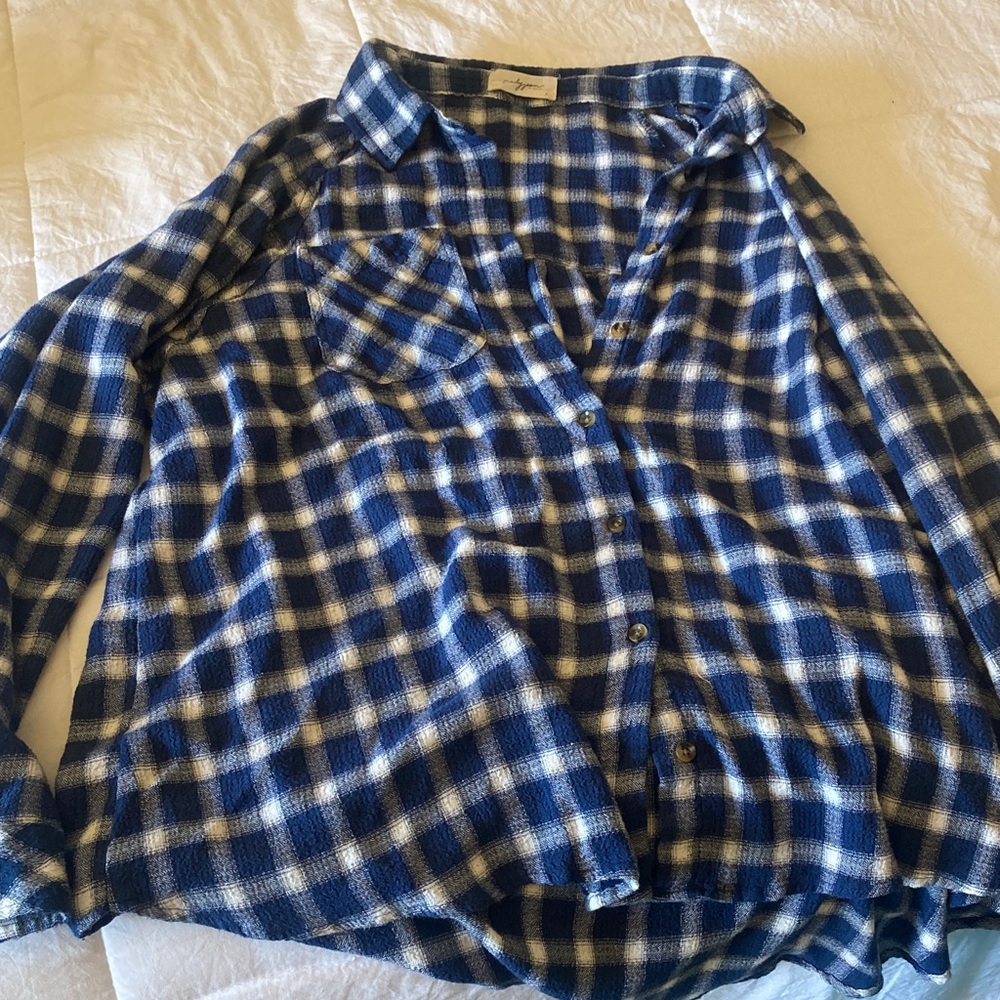 Carly Jean Los Angeles Blue Plaid Button-Up Top
